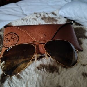 Ray-Ban Gold Frame Sunglasses with Brown Gradient Lenses